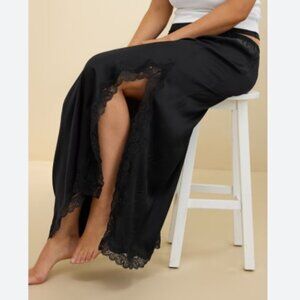 Aerie Satin Midi Skirt with slit and lace, XXL, never worn